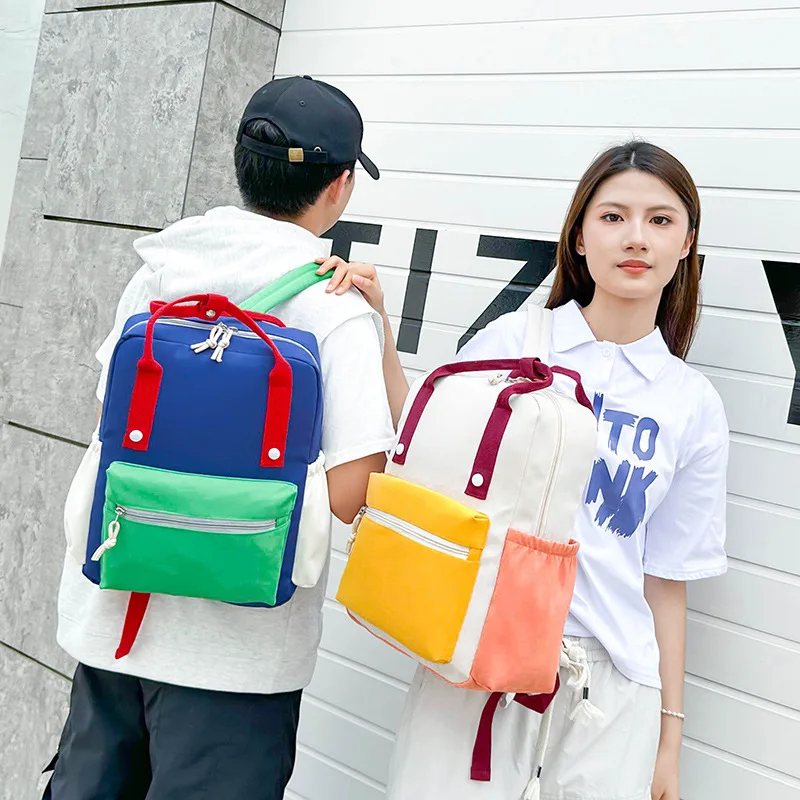 Lightweight nylon kindergarten schoolbag, cute color-blocking spliced children's waterproof hand-held backpack