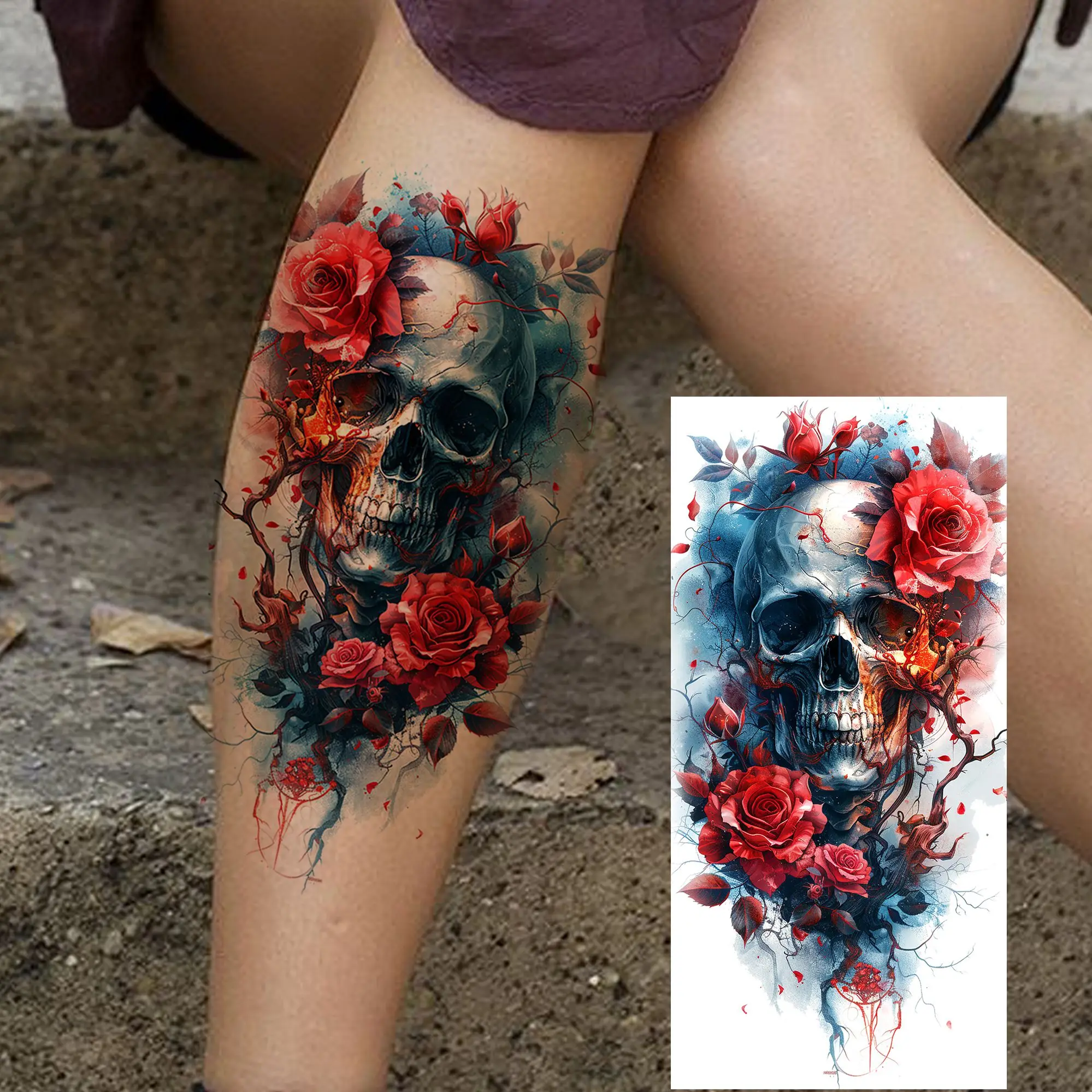 Tatouages Temporaires Autocollants Roses Bleus Rouges Blancs – Parfaits Pour Fêtes, Plage, Cadeaux
