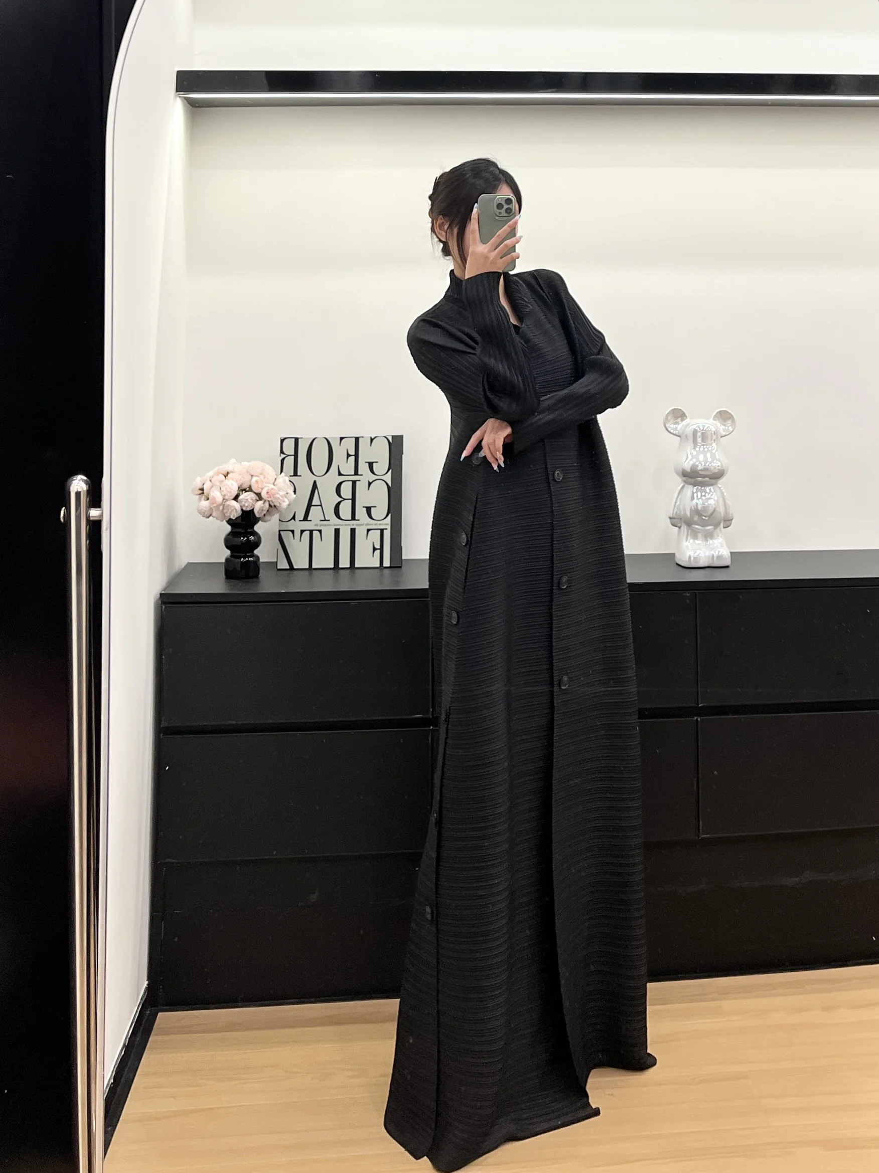 2025 패션 캐주얼 프리미엄 느낌 편안한 느슨한 옷 솔리드 컬러 카디건 긴 소매 Pleated Tie Women's Abaya Miyake