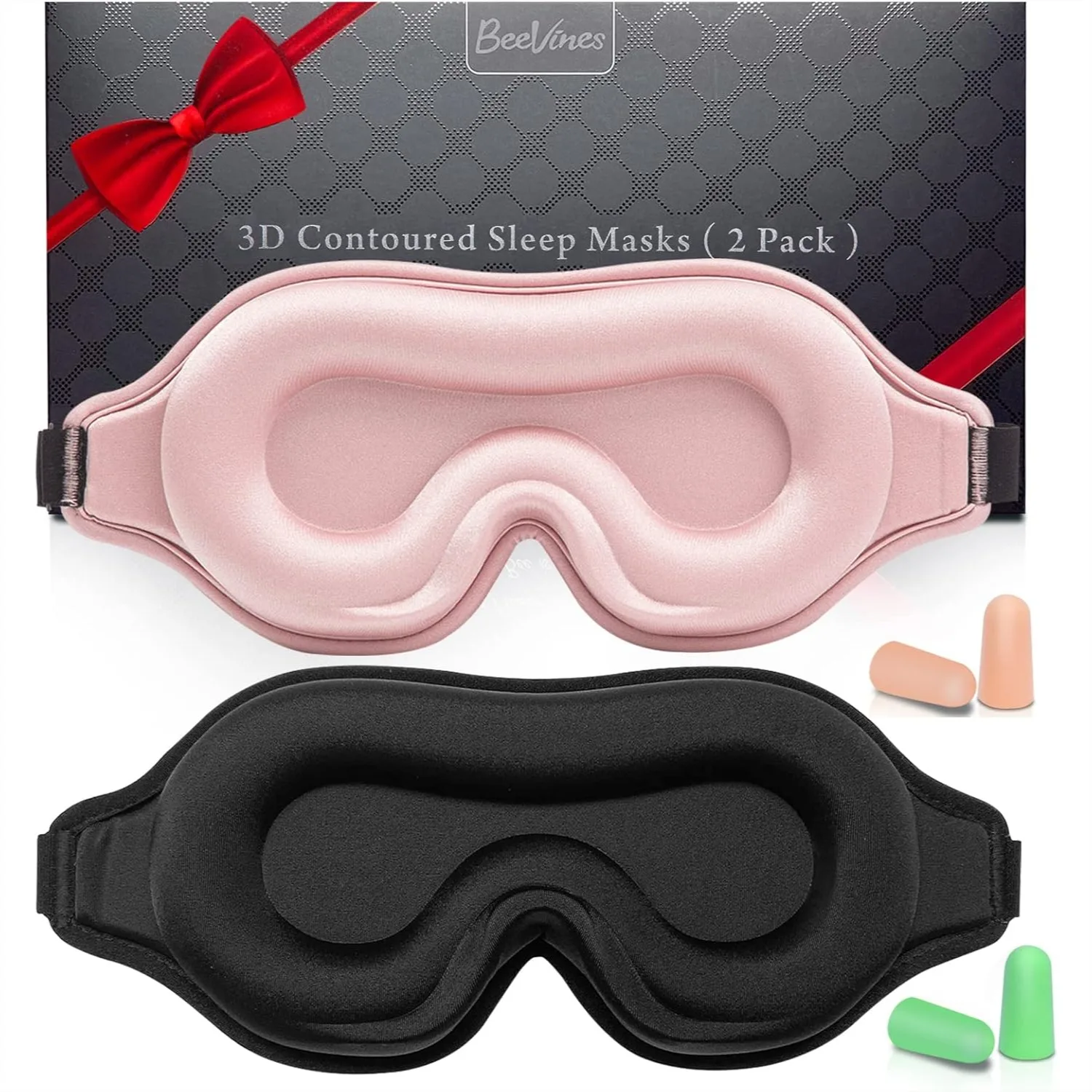

2 Pack 3D Contoured Sleep Mask For Lash Extensions, Night Molded Eye Mask With Adjustable Strap, 100% Block Light Eye Shade For Traveling Yoga Nap