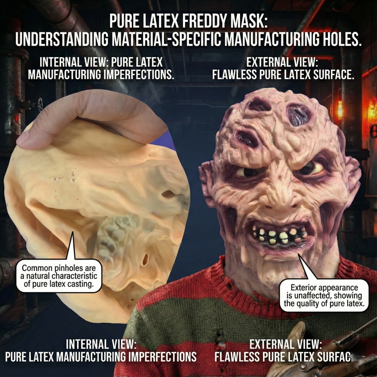 Maska Horror Premium z Czystego Lateksu – Realistyczna Zdrzewiała Twarz na Halloween, Cosplay i do Nawiedzonych Domów