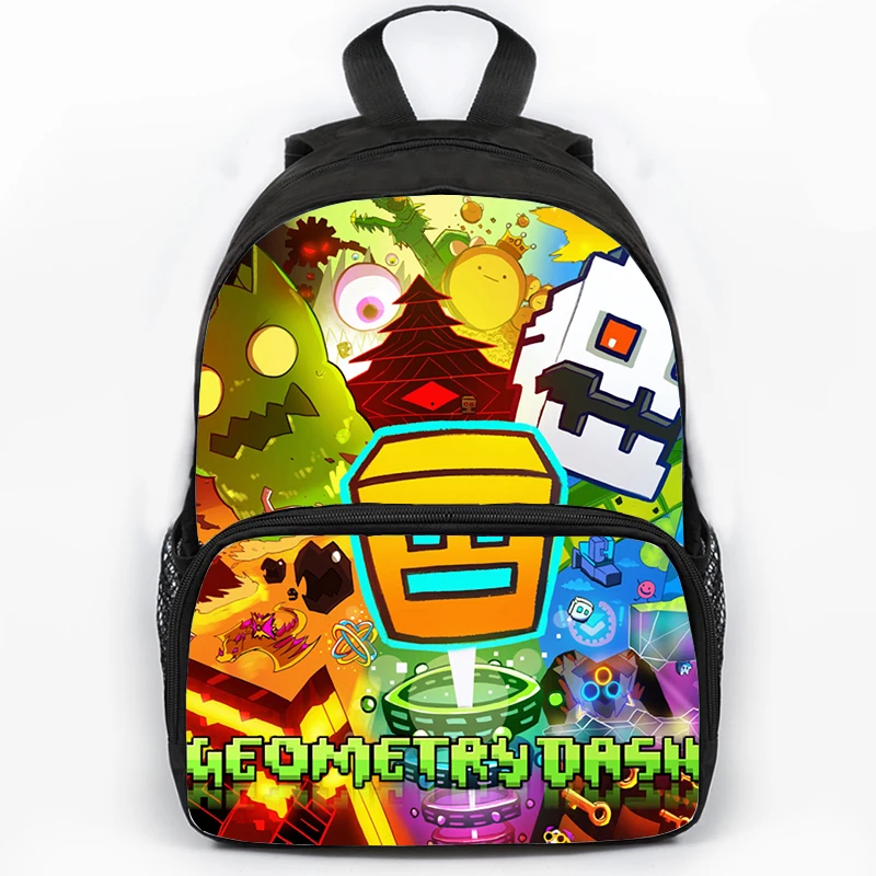 Large Capacity Angry Geometry Dash Children's Backpack 16 Inch Anime Bookbag Travel Backpacks Students Schoolbag for Girls Boys