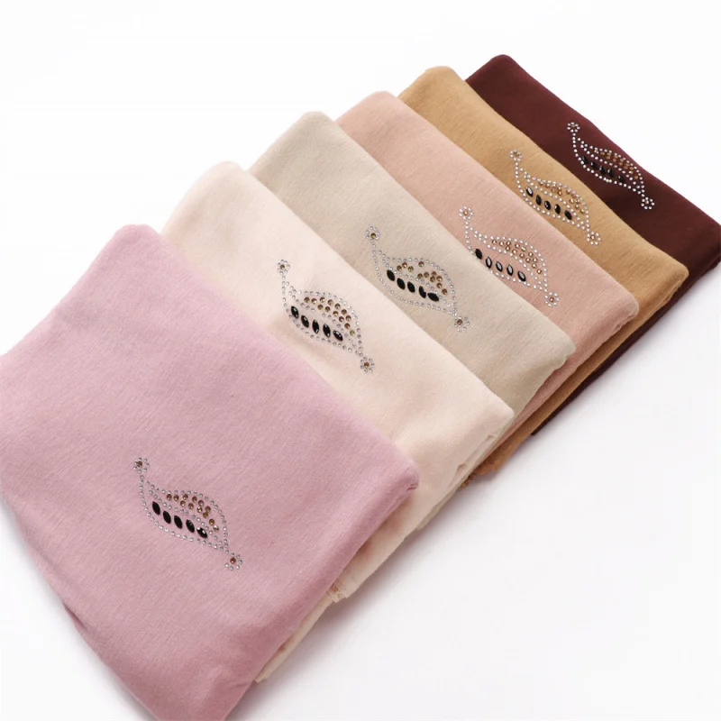 

New Mercerized Cotton Elastic Scarf Hot Drilling Leaves Pattern Jersey Shawl Scarfcotton jersey