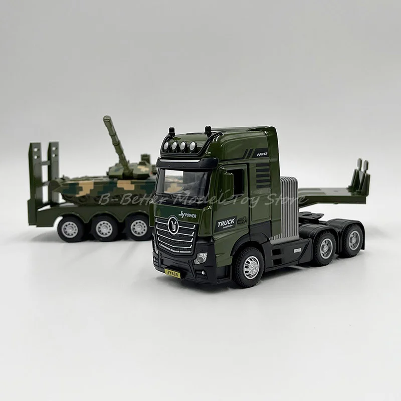 1:50 Diecast Transport Model Toy Tractor and Flatbed Semi-Trailer With Tank Pull Back With Sound & Light Children Gifts