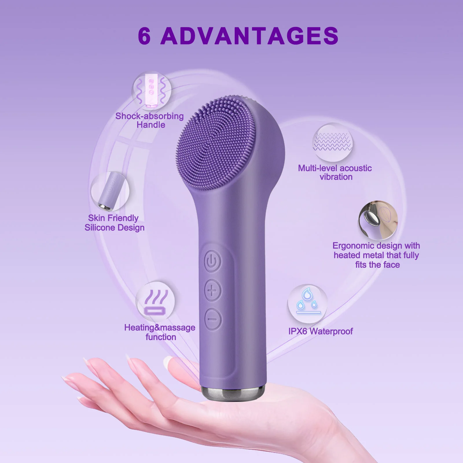 Facial Cleansing Brush for Women Sonic Waterproof Heating Massage Rechargeable Exfoliating Electric Face Scrubber Cleanser Brush