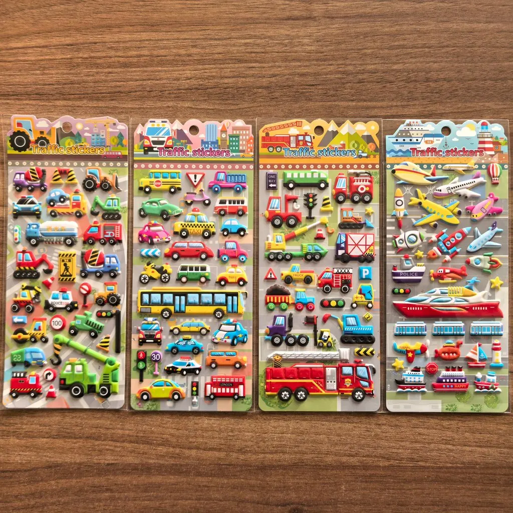 

Kid-Friendly 3D Traffic Theme Stickers - Adorable Vehicle Embellishments for School Supplies RecordingYourLife Store