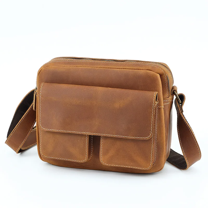 Top Layer Cowhide Shoulder Bag Genuine Leather Backpack Postman Crossbody Men's Bag Vintage