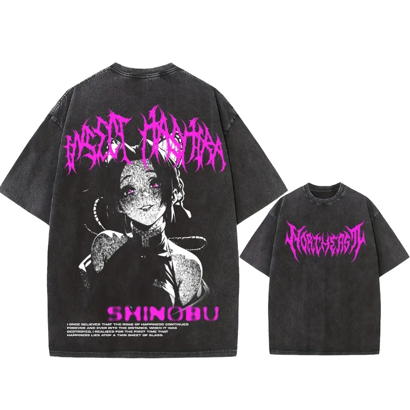 

Летние мужские стираемые футболки японского аниме «Убийца демонов» Kochou Shinobu, одежда с принтом Harajuku Y2K, большие топы из чистого хлопка