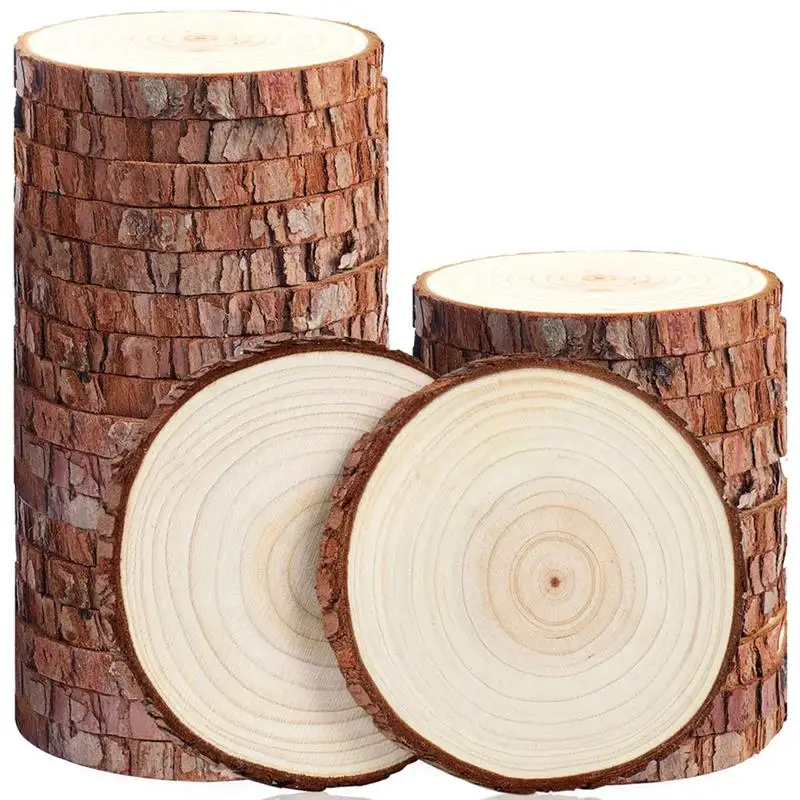 50pcs 5-6cm Round Pine Wooden Slices Unfinished Blank Hanging Board Drawing Display Ornaments Wedding Party Decor