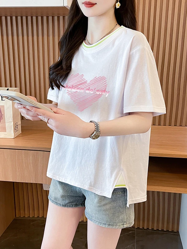 Summer 2026 Women's Pure Cotton Short Sleeve T-Shirt Short Style Unique Beautiful Fashionable Korean Style Print Loose Fit