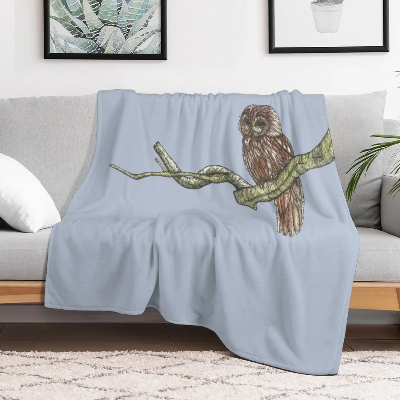 

Tawny Owl on a Branch Throw Blanket Summer Decorative Sofas Blankets