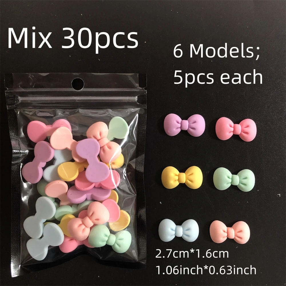 30Pcs Mixed Colorful Kawaii Bear Rabbit Diy Fan Air-Conditioning Decor Accessories Long Nail Charm Ornament Material Bulk Supply