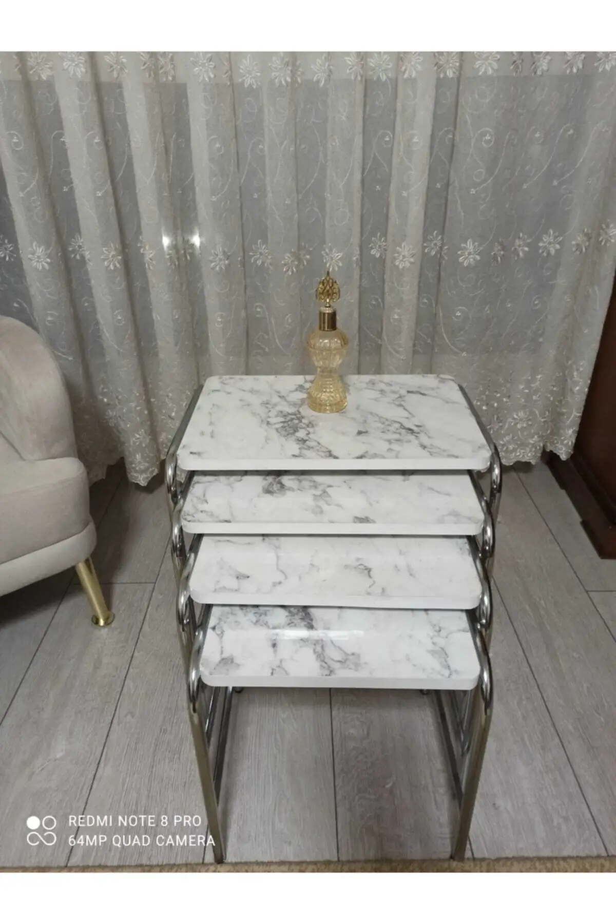 

DOLBOVI 4 PCs Metal Foot Zigon Coffee Table White Marble Coffee Table