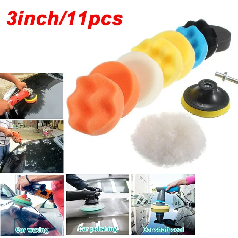 11pcs 3Inch Compound Buffing Polishing Pads Cutting Sponge Pads Kit for Car Buffer Polisher Compounding and Waxing