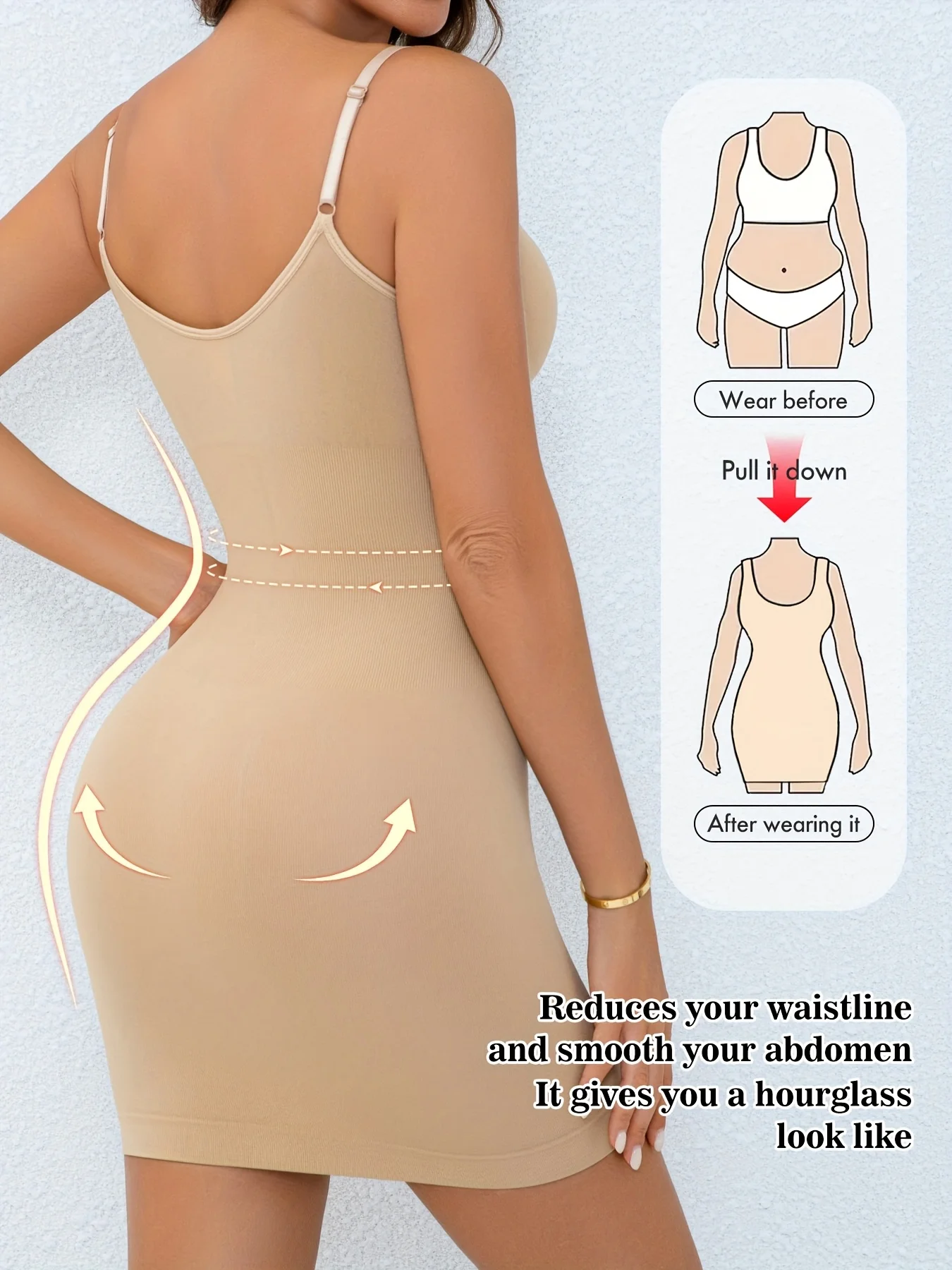 Body-hugging Shaping Dress with Cinched Waist, Hip-enhancing Skirt, Suspender Slip Dress, Slim-fit, Butt-lifting,
