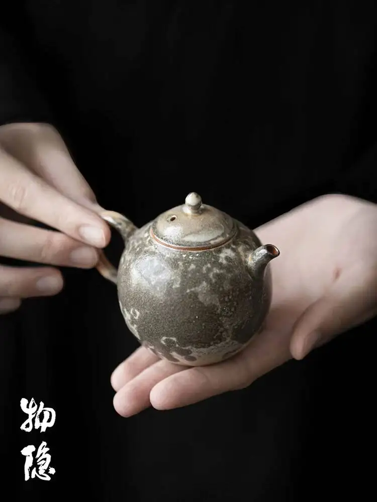 Wuyintang ink Wood Fired Kiln Turned Teapot For Making Tea Household Retro Ceramic Hand Held Pot Creative Kung Fu Tea Set