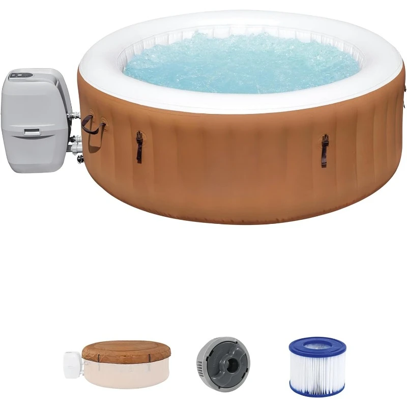 2 to 4 Person Inflatable Hot Tub Round Portable Outdoor with 120 Soothing Jets with Cover, Orange