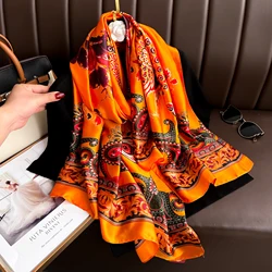 2024 180*90cm Luxury Brand Spring Summer Autumn Women Clothing New Fashion Color Matching Printed Silk Scarf Lady Shawl Turba