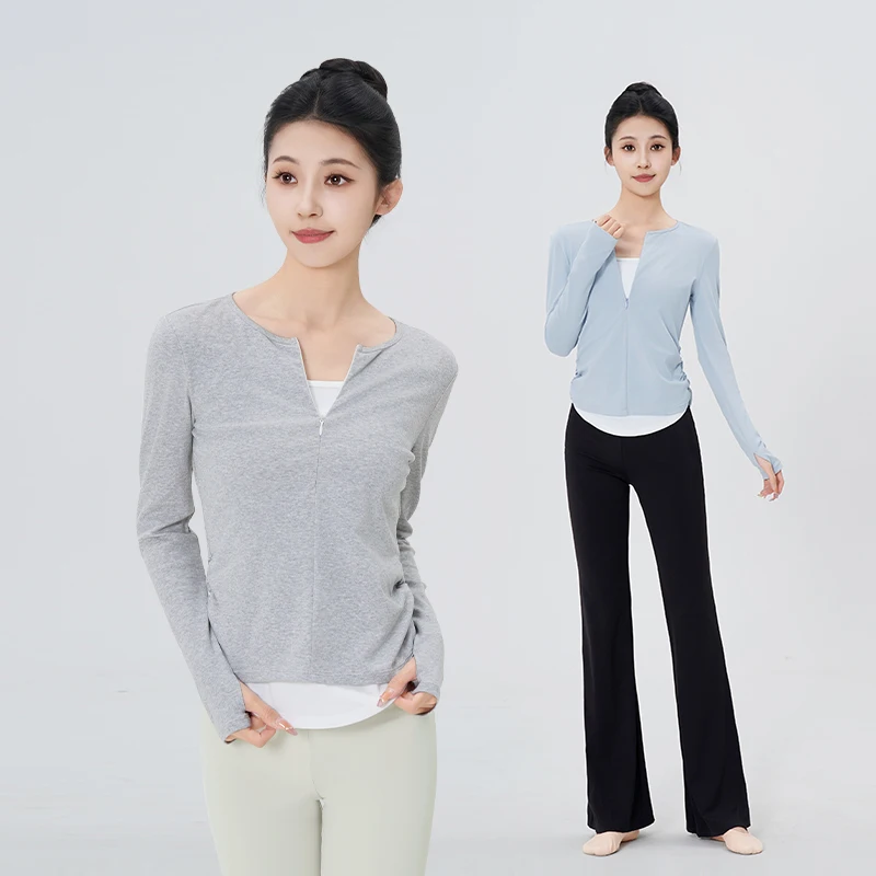 เสื้อเต้นรำสมัยใหม่สำหรับผู้หญิง เสื้อซิปสองชิ้นแบบสวมใส่สบาย สไตล์ใหม่สำหรับฤดูใบไม้ร่วง ชุดเต้นแจ๊สสำหรับวัยรุ่นและผู้ใหญ่