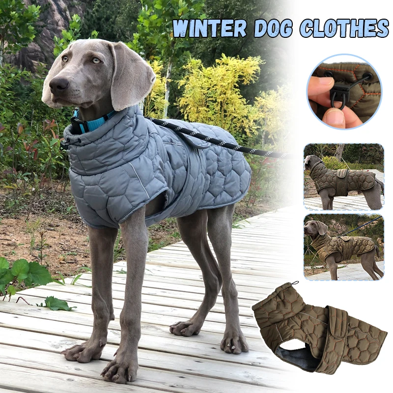 

New Large Dog Padded Jacket Reflective Snowsuit Warm Fleece Lining Coat Small Medium Dogs Pet Whippet Greyhound Winter Clothes