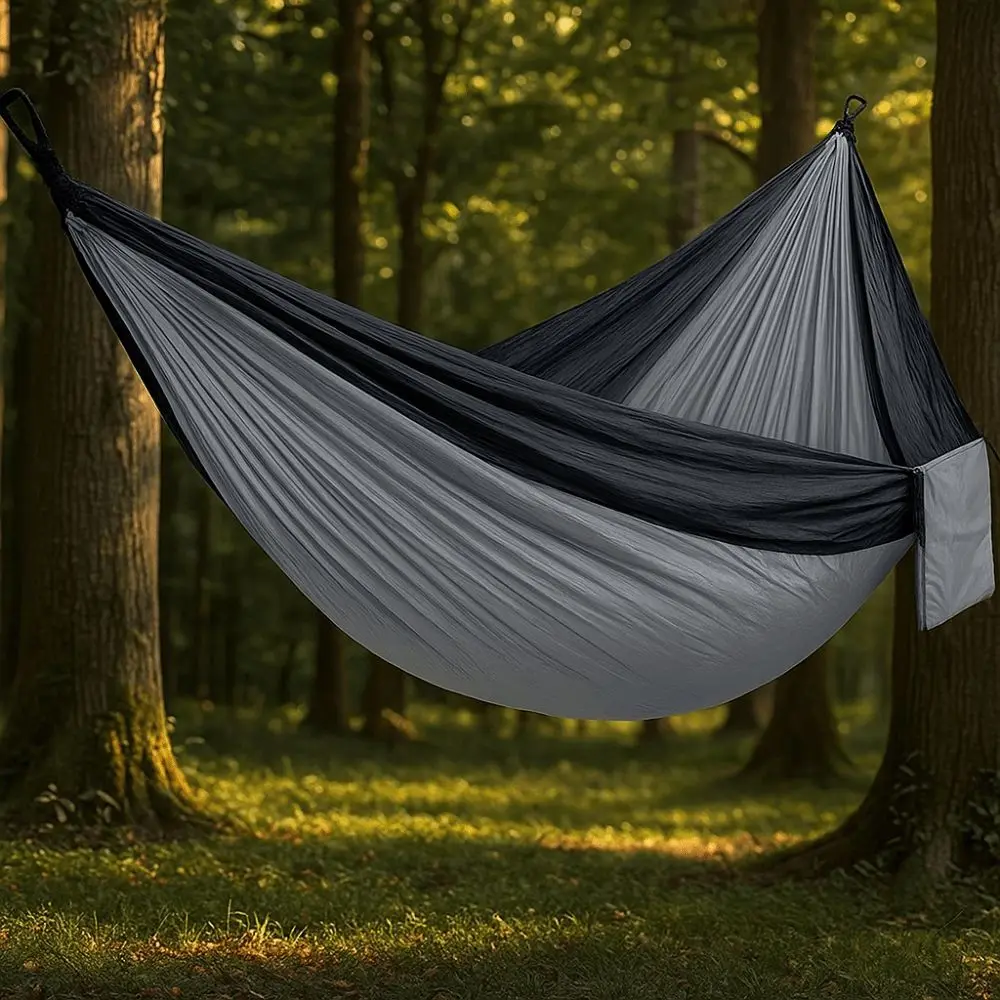

Nylon Color Matching Portable Hammock Ultra Light Tree Straps Outdoor Camping Hammock Carabiners High Strength Parachute Fabric