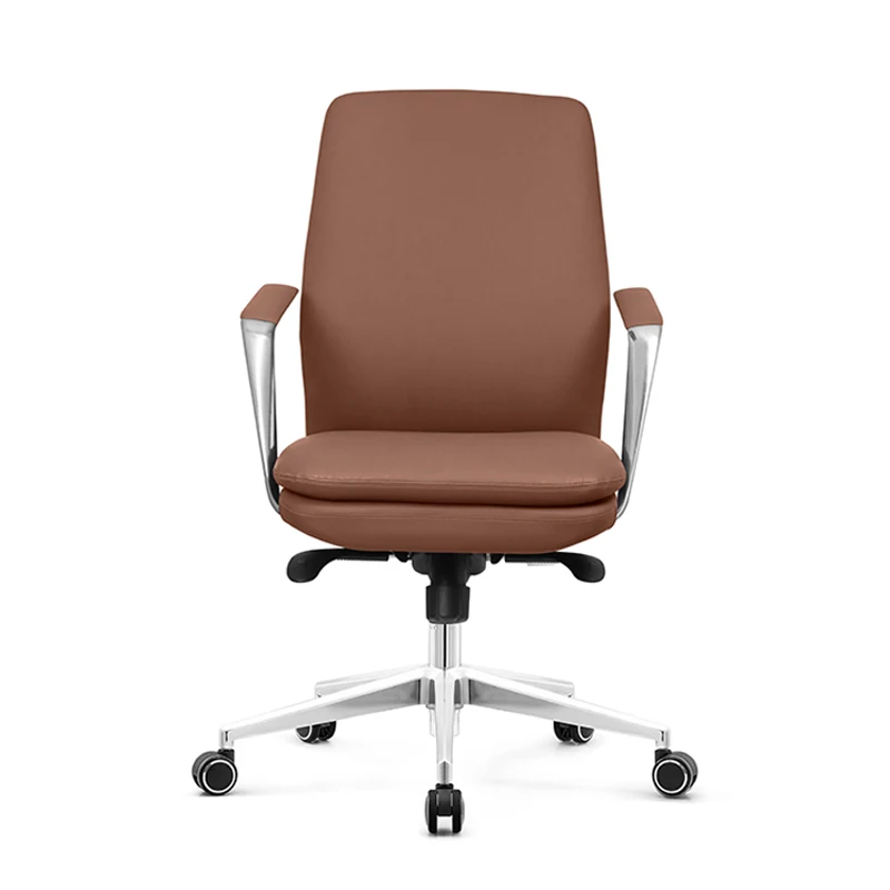 Silla de oficina de cuero PU con respaldo medio de apoyo, asiento acolchado y respaldo, reposabrazos fijos, reduce la fatiga trasera durante mucho tiempo de trabajo