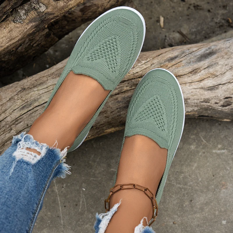Women Heart Hollow Knit Mesh Slip On Flats Breathable Lightweight Non Slip Soft Sole Daily Walking Woven Casual Shoes view 4