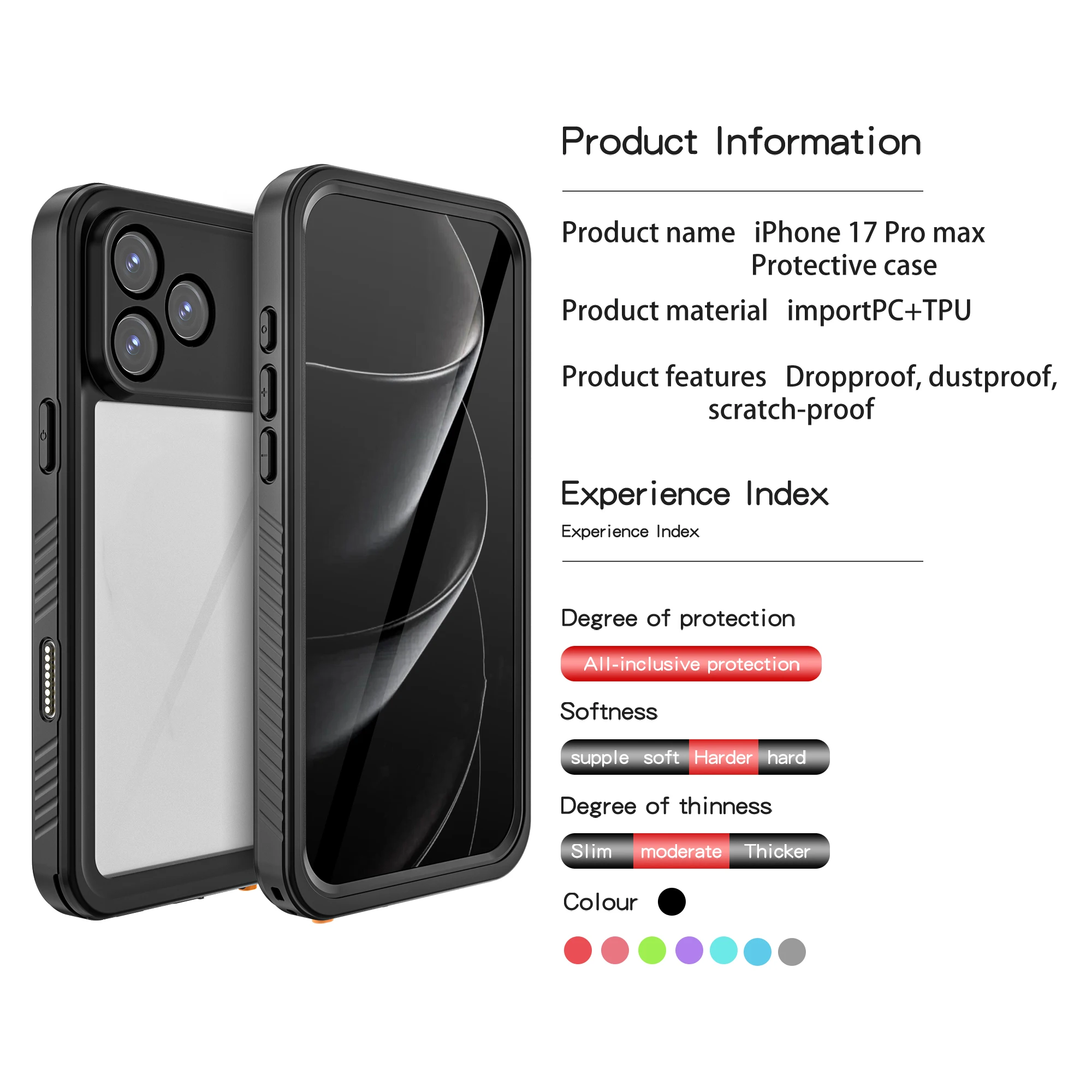 IP68 Wasserdichtes Gehäuse für iPhone 18 Pro Max 17e 16e 16 Pro Max 15 14 Sturzsichere Vollschutz-Hülle Robuste Schutzhülle – Detail 10