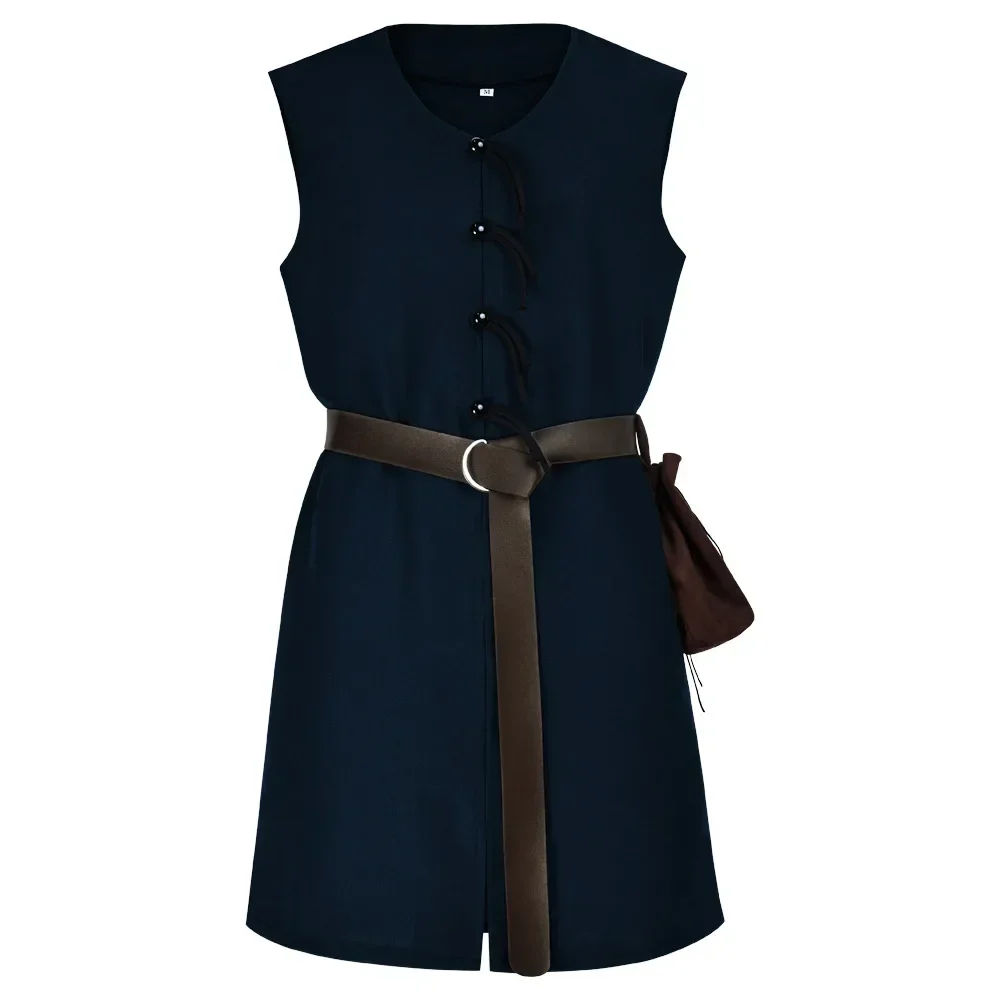 Medieval Viking Tunic Shirt V-Neck Sleeveless With Belt Mid Length Cosplay Performance Halloween Costume Pirate Belt Pirate Fest - view 3