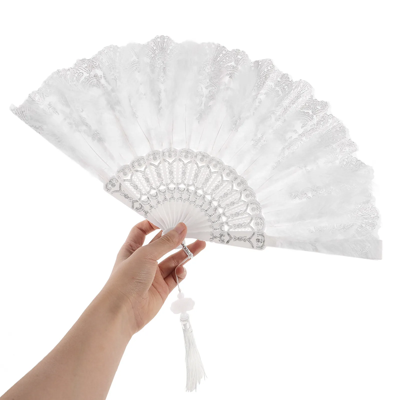 Vintage White Lace Folding Hand Fan Elegant Bridal Handheld Wedding Fan Decorative for Tea Party Bride Accessory