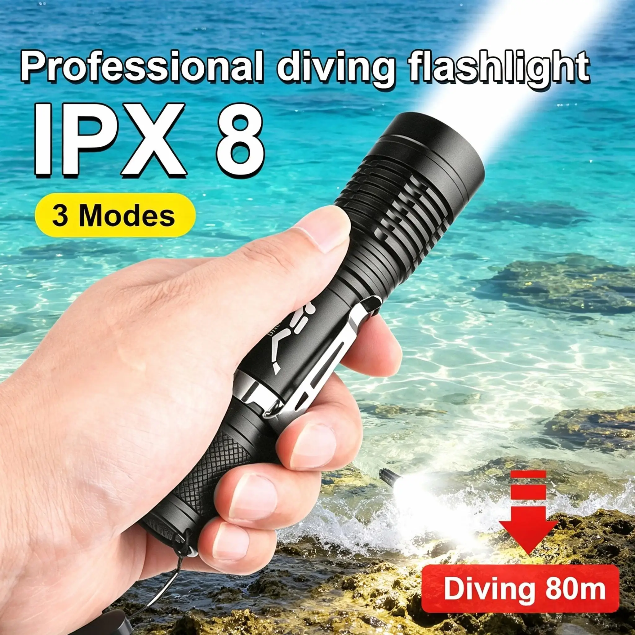 2026 Professional 80M Diving Flashlight IPX8 Waterproof LED Scuba Dive Torch Magnetic Switch Underwater Cave Diving Flash Light