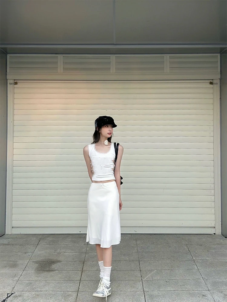 Weißer Spitzenbesatz mit niedriger Taille und f-Rock für Damen, Frühling und Sommer, reines Verlangen, sexy kleiner Knoten, Lotus-Le-Wickel-Mittelrock