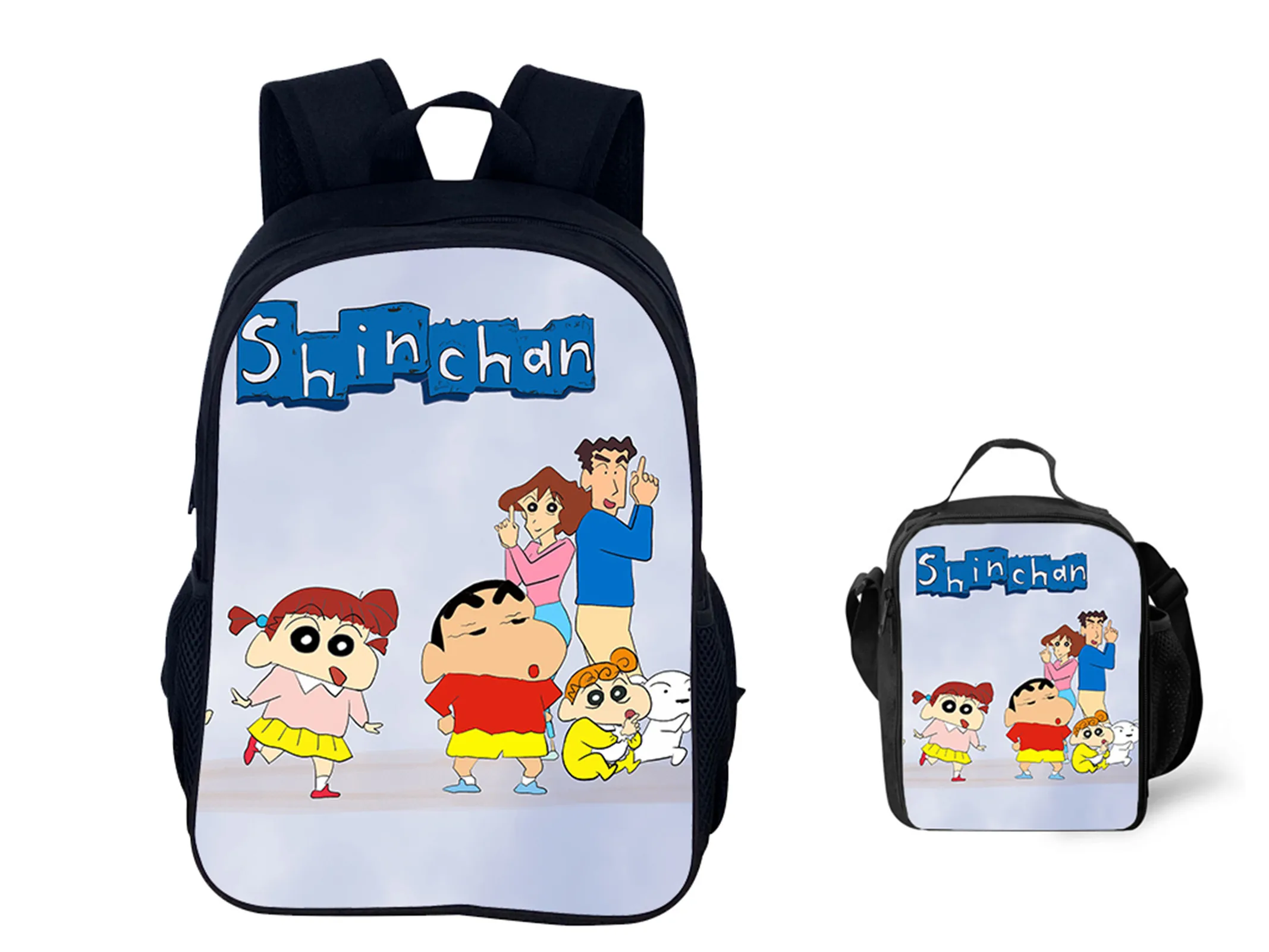 Crayon Shin-chan Student Back to School Backpack 2Pcs Set-Big Ruckpack and Picnic Bag,Cartoon Bookbag for Kids