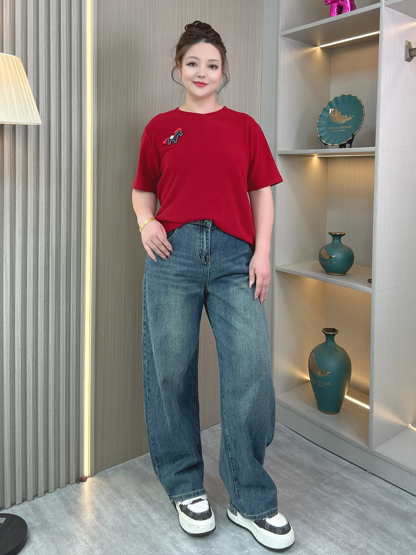 

plus Size Women's Casual Wide Leg Jeans Spring Autumn New Sle Knife Loose Slimming Straight Cut Trousers Cotton Blend