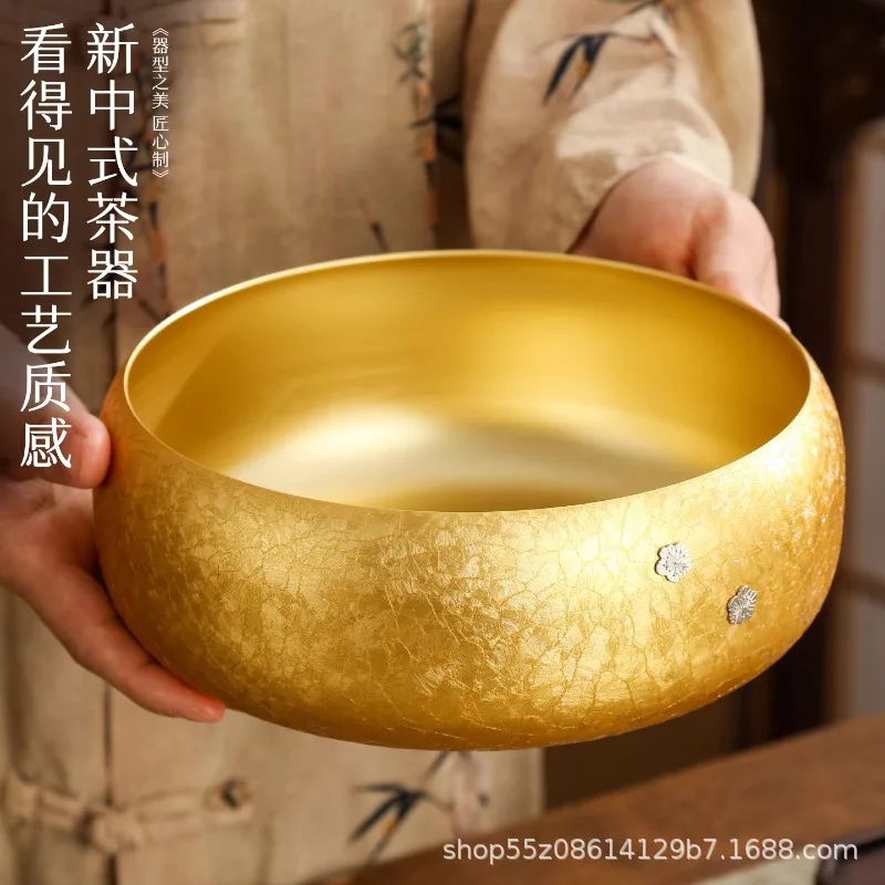 Brass Tea Wash Basin with Dragon Scale Pattern, Japanese Style, Tea Waste Bowl, Brush Washer, Tea Accessory