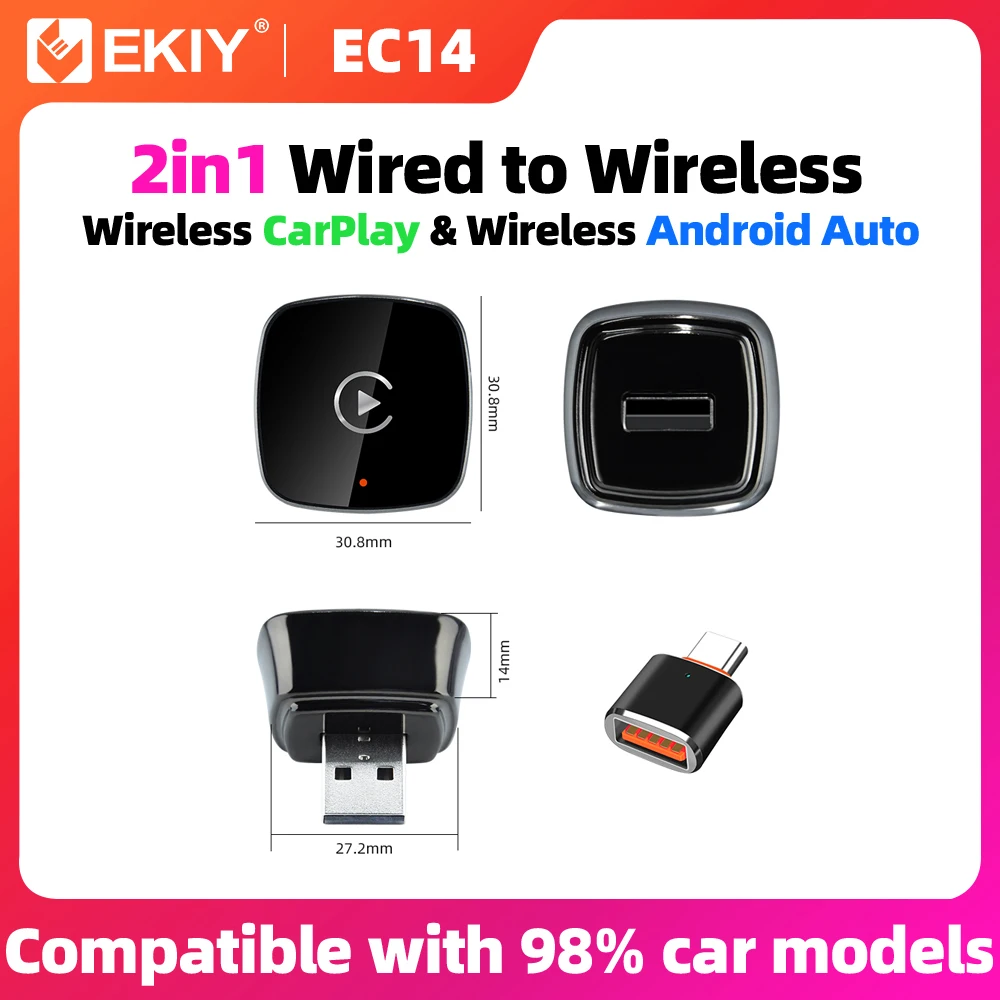 

EKIY 2in1 AI Smart Box Беспроводной ключ CarPlay Беспроводной Android Автоадаптер Автомобильные интеллектуальные системы для автомобиля с проводным CarPlay
