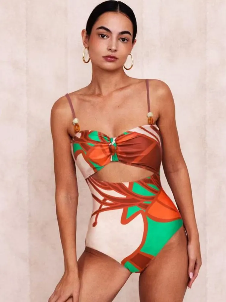 Retro Bikini Flower Print Fashion One Piece Swimsuit And Cover Up Skirt Tight Women's Bandage Summer Beach Luxury Elegant