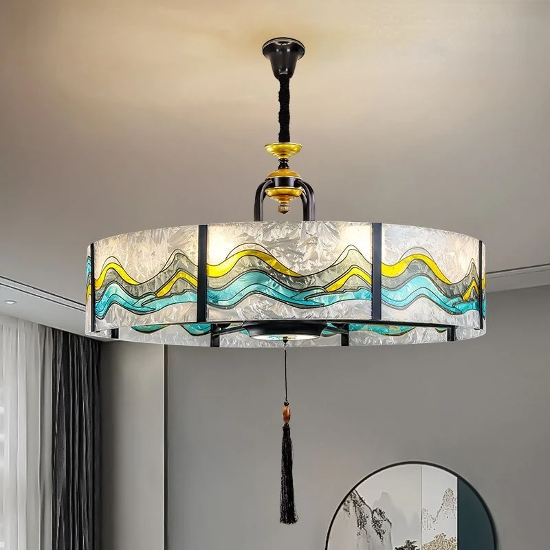 Enamel colored new Chinese style living room dining room pendant light Chinese style light luxury Chinese style pendant light