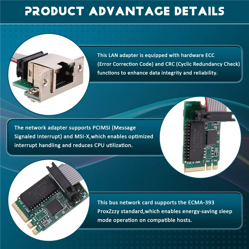 Tarjeta de red ABGN Gigabit Ethernet, adaptador de red RJ45 de 2,5G, tarjeta de red de Bus, Chip RTL8125BG, adaptador Ethernet M.2 A + E/Straight P
