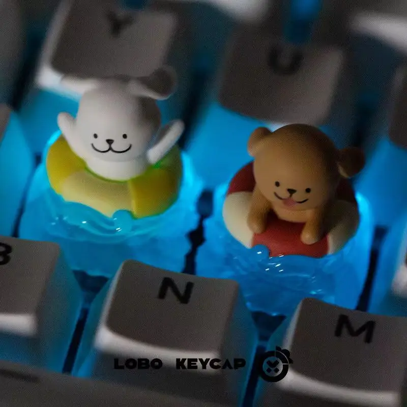 Cartoon Puppy Swimming Keycaps Hand-made Resin Translucent Keycap Cute Customized Gaming Mechanical Keyboard Accessories Gift