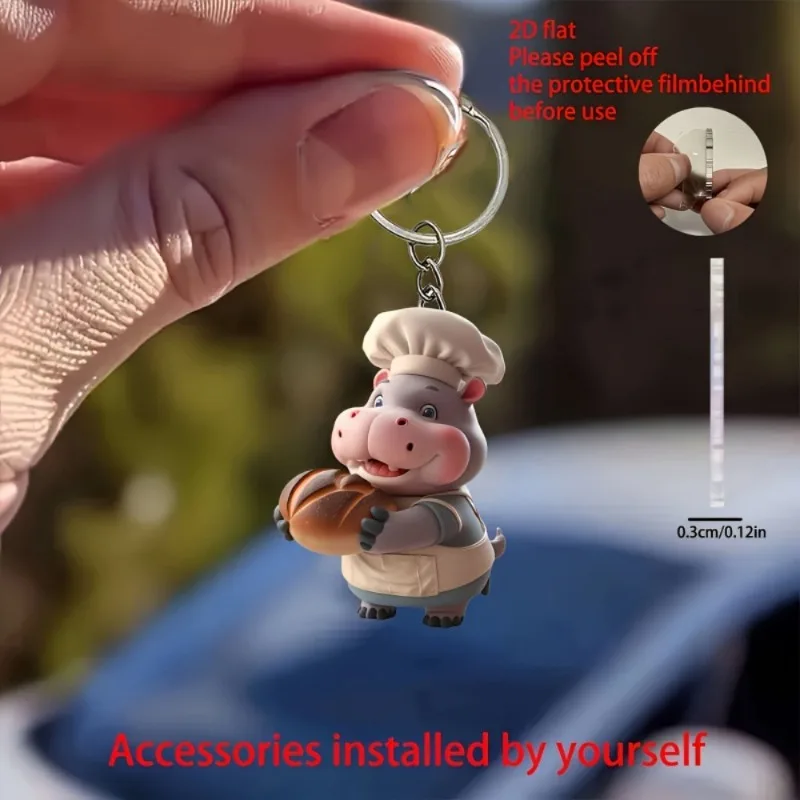 الإبداعية 2D شقة الاكريليك لطيف الشيف فرس النهر سيارة المفاتيح تصميم الملحقات على ظهره سيارة المنزل قلادة الديكور للرجل