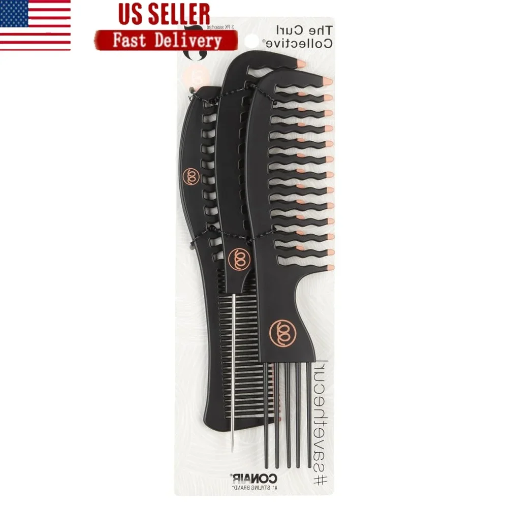 

Detangling Curls Combs Set 3 Pack Curved Teeth Plastic All Purpose Hair Combs Wet Dry Styling and Tangle Management