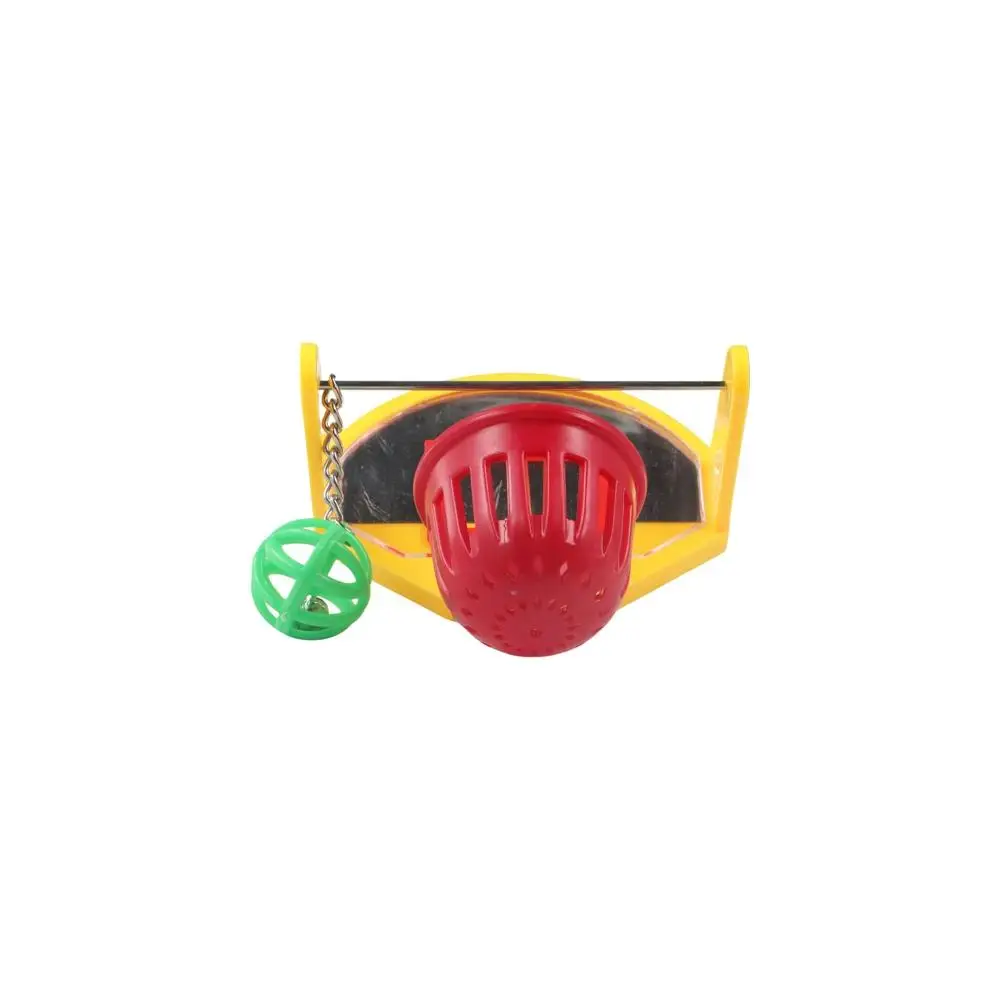 

Random Color Parrot Bell Toy with Mirror Removable Plastic Bird Cage Mirror with Bell Hanging Parrot Basketball Toy Canary