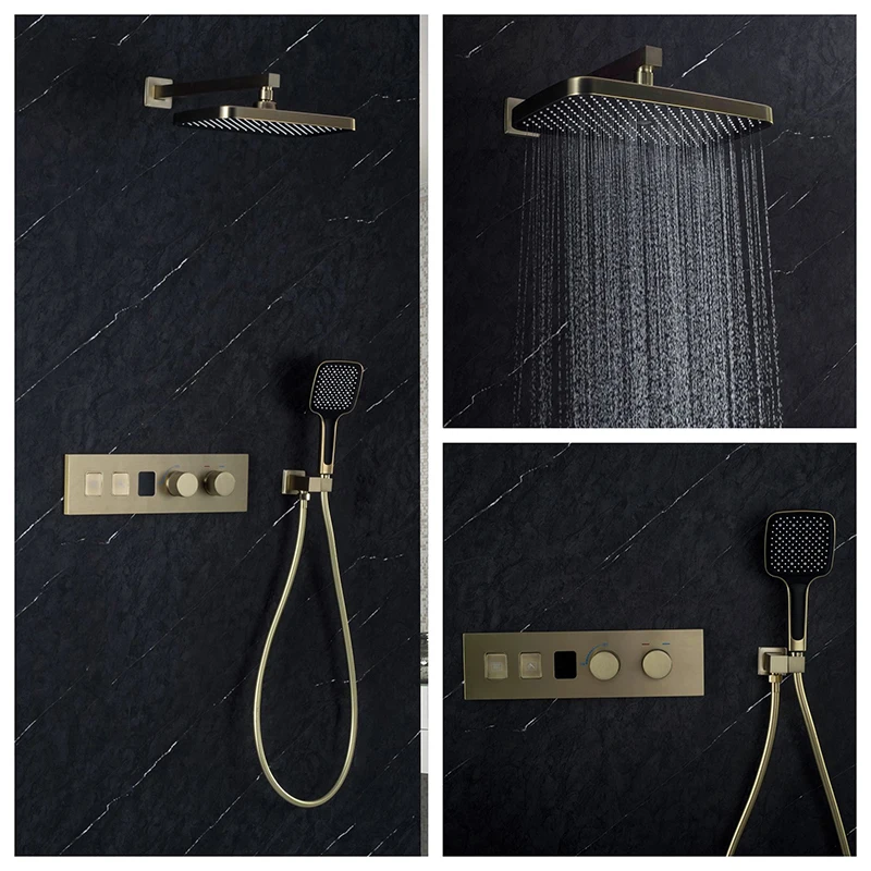 Intelligent Digital Display Shower Set  Brass Concealed Thermostatic Calve,2-Function Shower Head Applicable to Families、Hotel