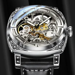 Relogios Masculino Glenaw Mens Watches Top Brand Luxury Personal Carving Watch Men's Stainless Steel Waterproof Watch Montre Hom