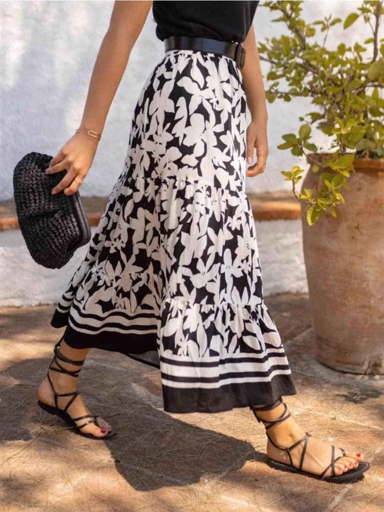 

Повседневная юбка с принтом, женская мода, свободные длинные юбки с высокой талией для женщин, праздничная пляжная Y2k, уличная одежда, весна-лето, новинка