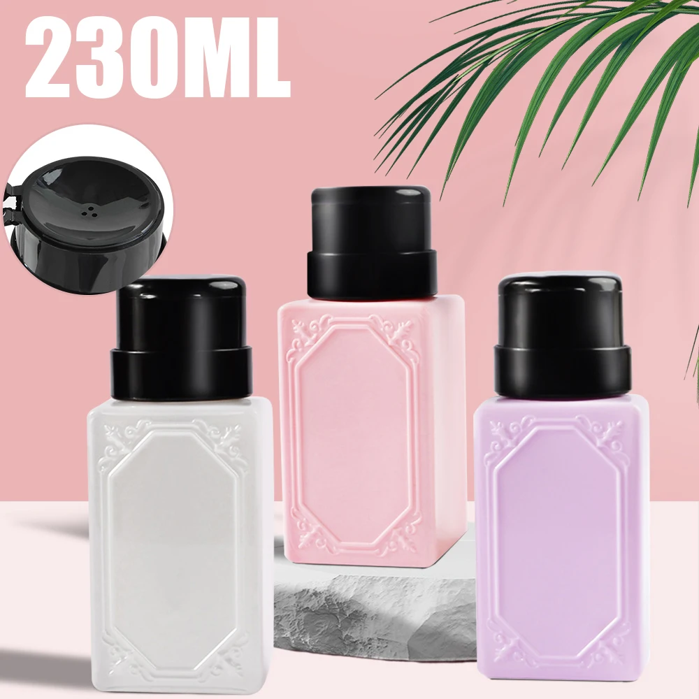 200/230ml Pink Nail Press Bottle UV Gel Nail Polish Remover Press Refillable Bottle Nail Cleaner Dispenser Empty Container Tools