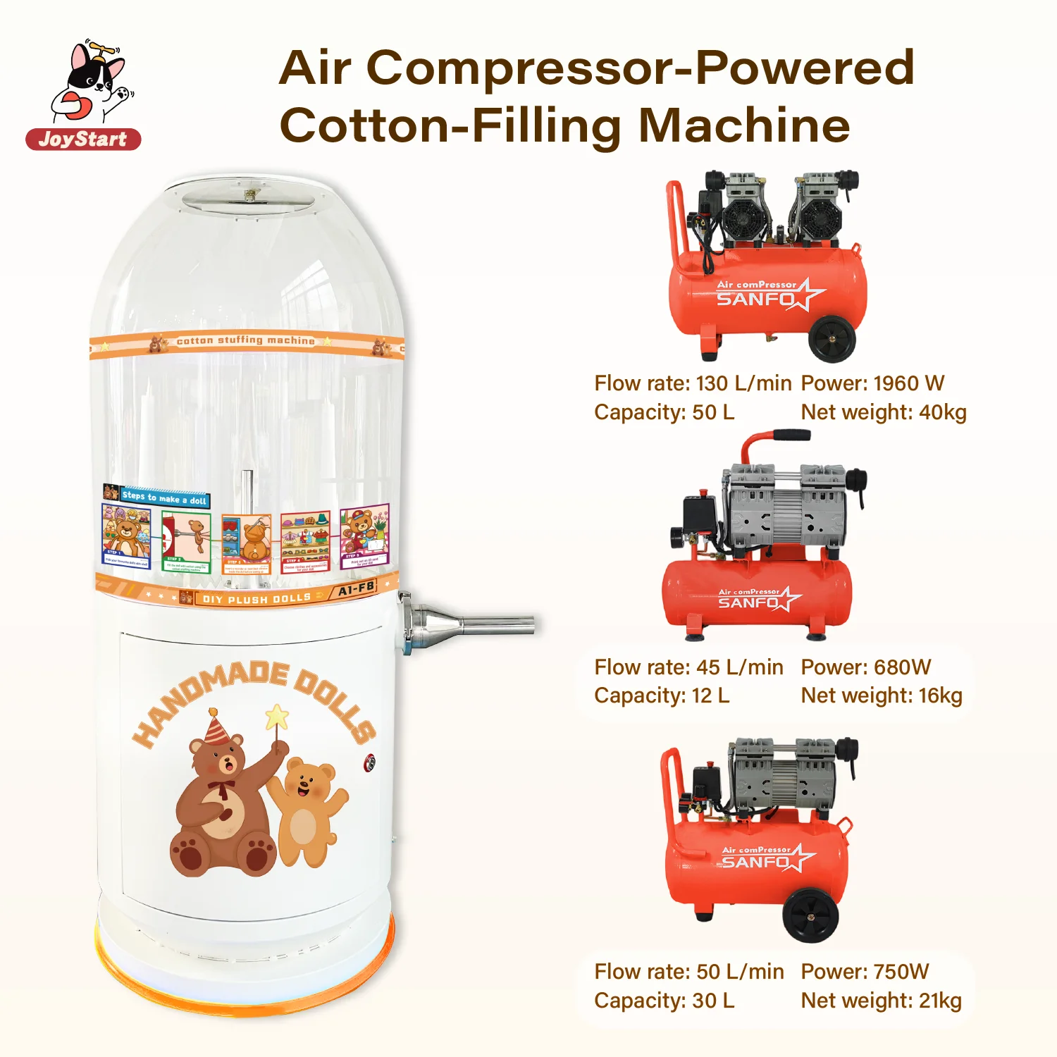 110V Dual Voltage High Efficiency Semi-Automatic Pillow Cushion Toy Filling Machine 1600W Motor External Compressor CE