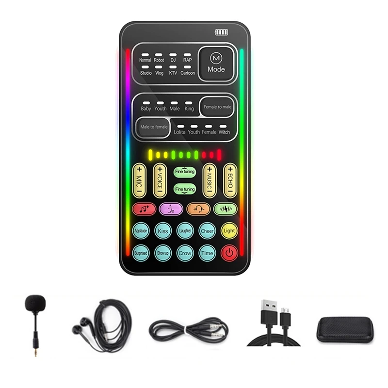 

I9 Voice Changer Full Kit Multiple Audio Effect Bluetooth Live Sound Cards Ultra-Thin Portable Live Sound Card Mic Tool Durable