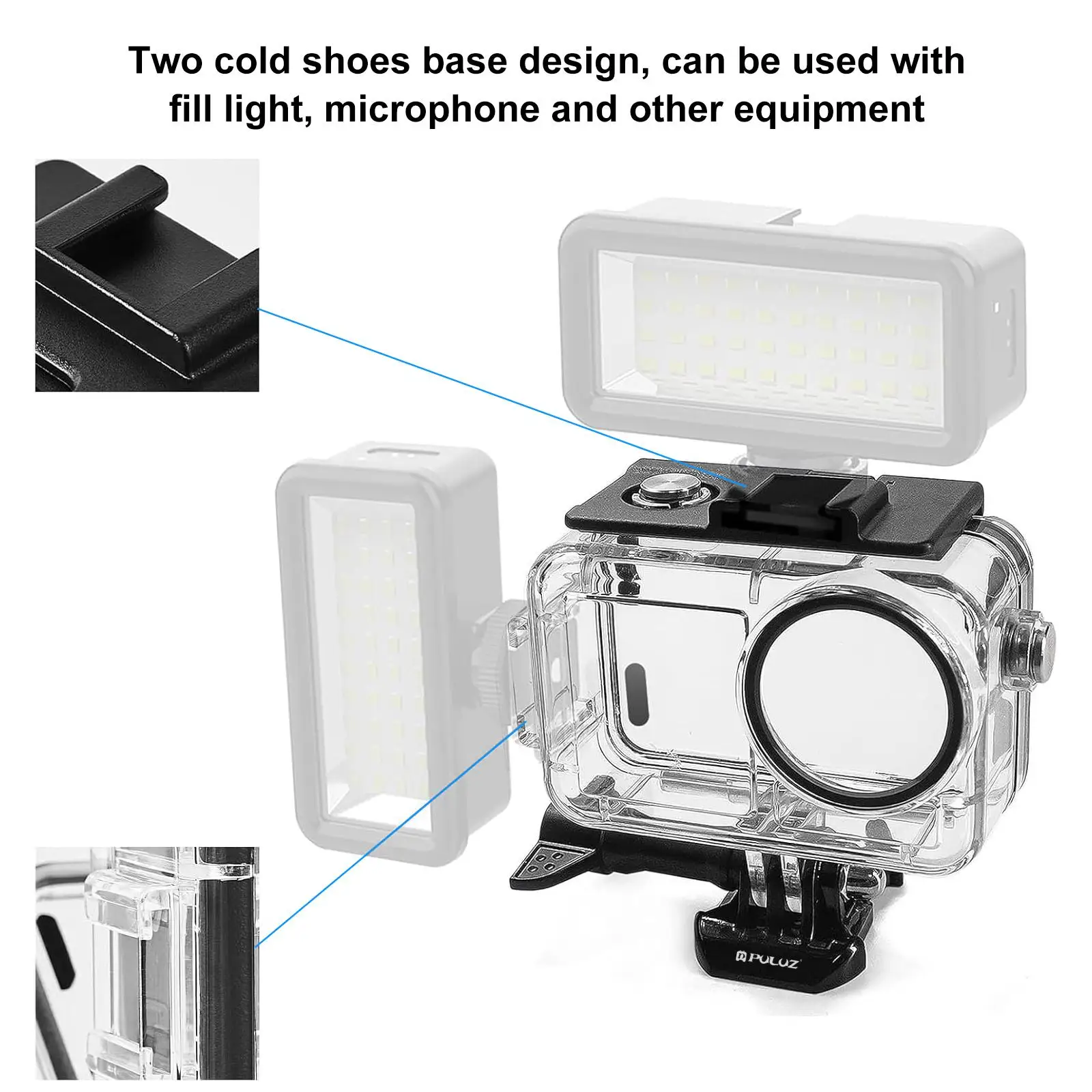 Puluz 60m caso de mergulho com fivela de sapata fria parafuso de montagem básica para dji osmo ação 5 pro 4 3 capa subaquática habitação à prova dwaterproof água